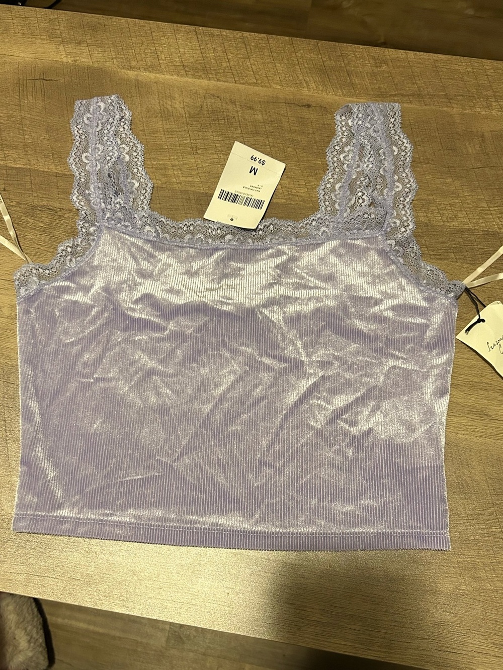 Forever 21 Lavender Lace-Trim Velvet Crop Camisole